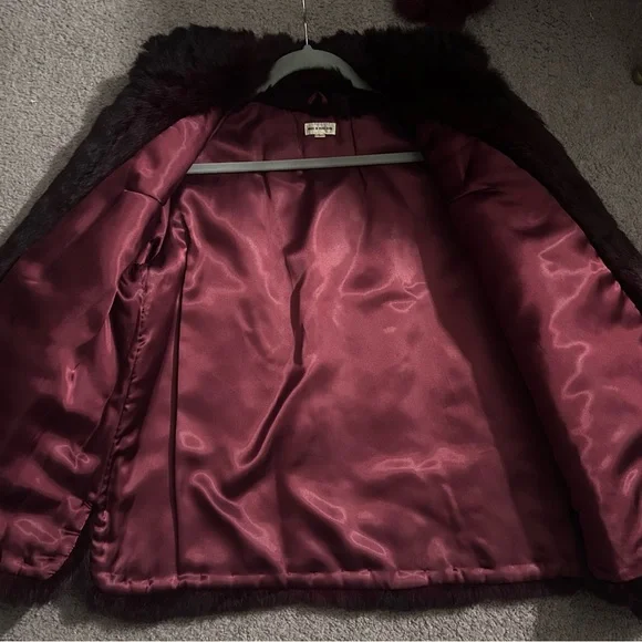 Women's Rabbit Fur Jacket - Burgundy - Picture 3 of 8